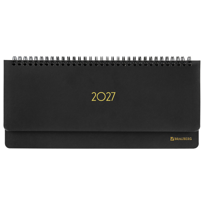 Планинг датированный 2027, 305х140 мм, BRAUBERG "Select", под кожу, черный, 118203