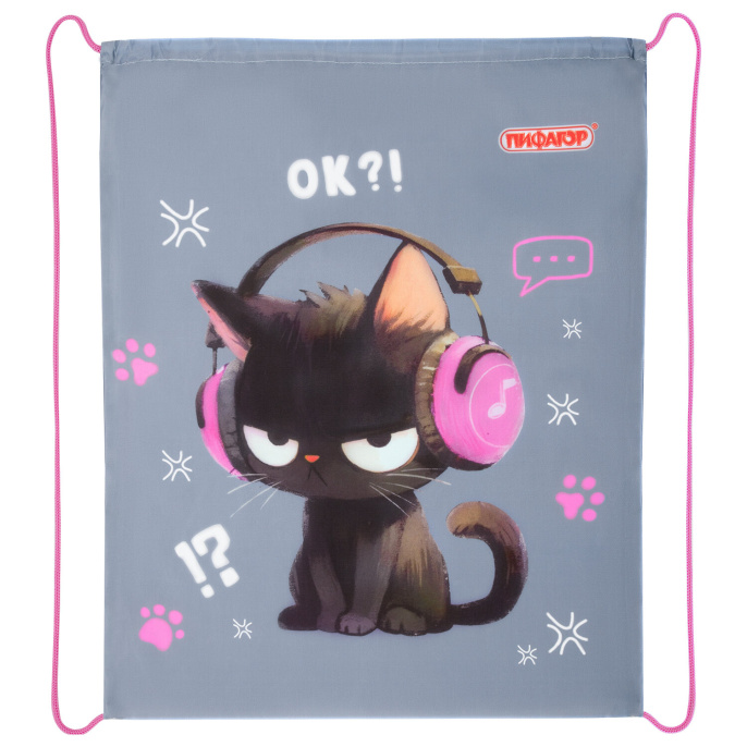 Мешок для обуви ПИФАГОР, 1 отделение, 42х34 см, "Ruffled kitten", 274631