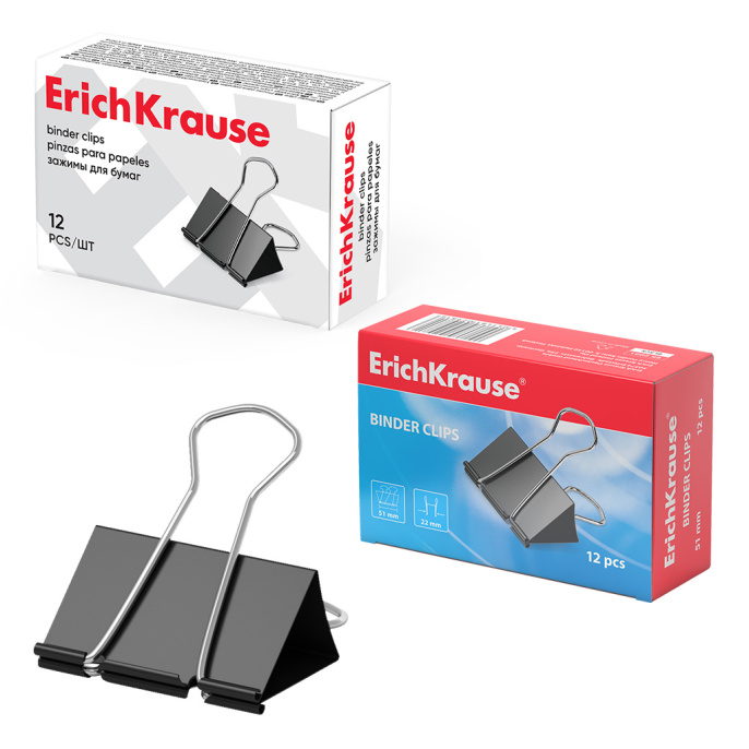 Зажимы для бумаг ErichKrause Классика, 51 мм, черный (в коробке по 12 шт.)