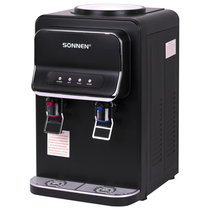 Кулер для воды SONNEN TSE-02WB, настольный, НАГРЕВ/ОХЛАЖДЕНИЕ ЭЛЕКТРОННОЕ, 2 крана, черный, 456174