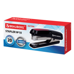 №10 BRAUBERG "Extra" Степлер, 20 параққа дейін, антистеплер, қара және қызыл, 229079