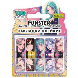 Бетбелгілер жабысқақ Z-FUNSTER (FUNSTER) "Аниме", 45х12 мм, 100 дана, (5 түсті x 20 парақ), диспенсерде, 116700