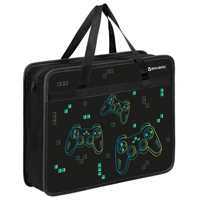 Папка на молнии с ручками BRAUBERG А4, 1 отделение, пластик, 80 мм, "Pixel gamepad", 274497
