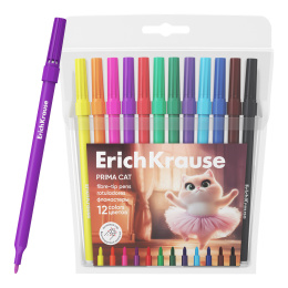 Фломастеры ErichKrause Прима-кошка, 12 цветов (в футляре с европодвесом 12 шт)