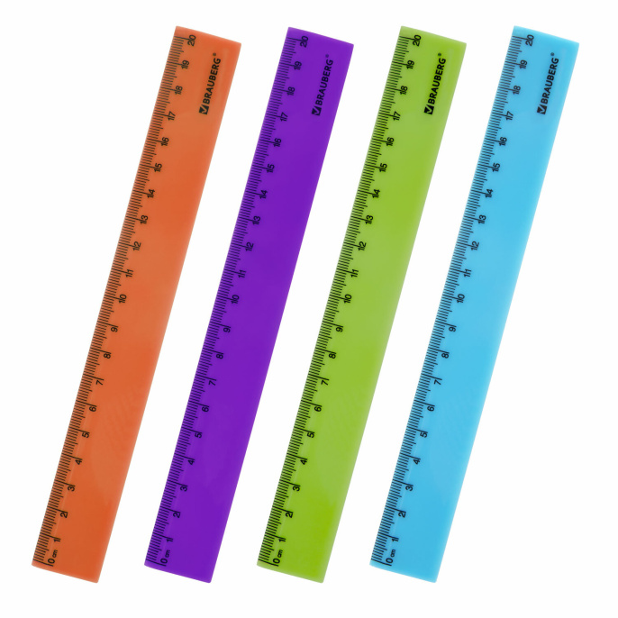 Линейка пластиковая 20 см, BRAUBERG "NEON", ассорти, пакет, 210773
