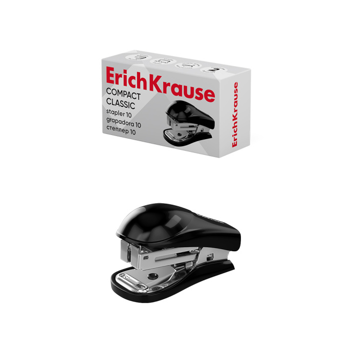 Мини-степлер №10 ErichKrause Компакт Классика до 15 листов, черный (в коробке по 1 шт.)