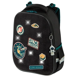 Ранец BRAUBERG PREMIUM, 2 отделения, с брелком, "Space mission", LED ЛАМПОЧКИ, 38х29х16 см, 270599