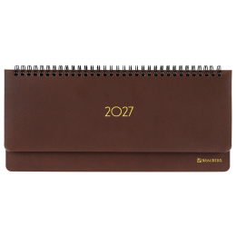 Планинг датированный 2027, 305х140 мм, BRAUBERG "Select", под кожу, коричневый, 118201