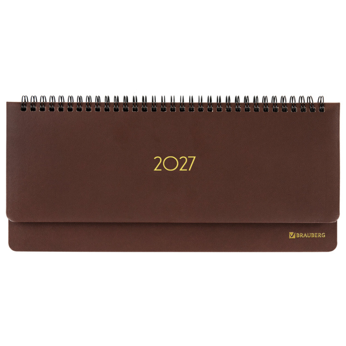 Планинг датированный 2027, 305х140 мм, BRAUBERG "Select", под кожу, коричневый, 118201