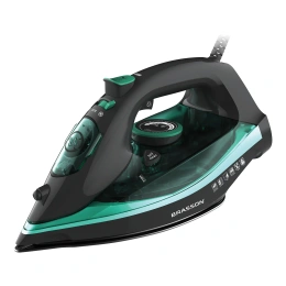 Brasson бу үтігі (БРАССОН) SI-2550, 2400w, керамика, автоматты өшіру, тамшыға қарсы, 2,8 м сым, өзін-өзі тазарту, графит / көгілдір, 458309