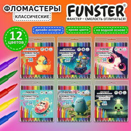Фломастеры ПВХ пенал "АССОРТИ 6 ДИЗАЙНОВ", 12 цветов, КЛАССИЧЕСКИЕ, FUNSTER (Фанстер), 152685