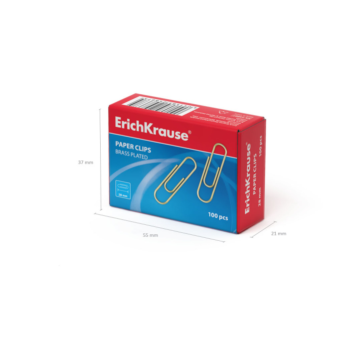 Скрепки металлические омедненные ErichKrause 28 мм (в коробке по 100 шт.)