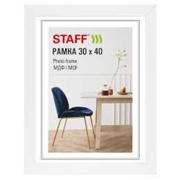 Рамка 30х40 см, небьющаяся, багет 30 мм, МДФ, STAFF "Style", белая, 391339