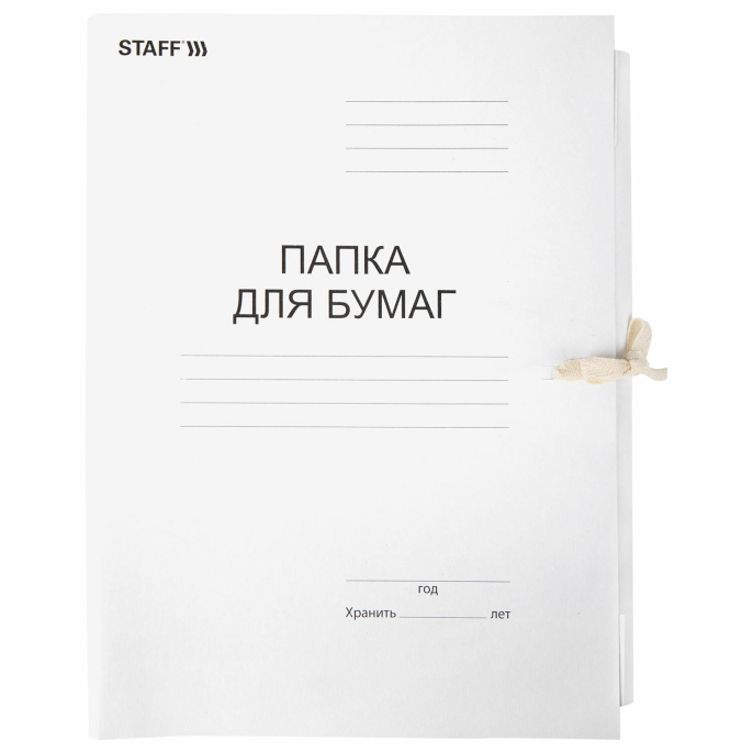 Папка для бумаг с завязками картонная STAFF, гарантированная плотность 220 г/м2, до 200 л., 126525