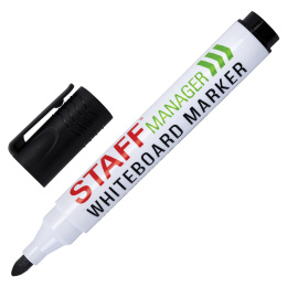 Маркер стираемый для белой доски, ЧЕРНЫЙ, STAFF "MANAGER" WBM-300, 3 мм, с клипом, 152636