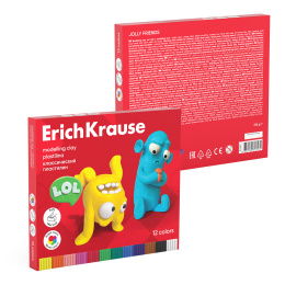 Пластилин классический ErichKrause Веселые друзья 12 цветов со стеком, 216 г (в коробке 12 шт)