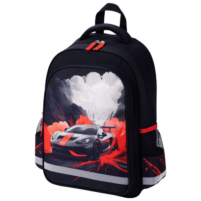Рюкзак ПИФАГОР SCHOOL, 1 отделение, 3 кармана, "Revving car", 38x28х14 см, 274439