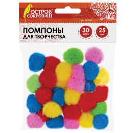 Шығармашылыққа арналған помпондар, 5 түсті, 25 мм, 30 дана, Қазына аралы, 661424