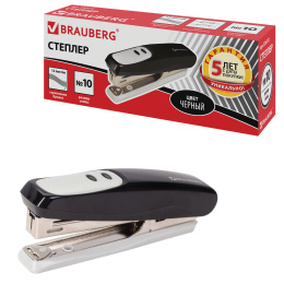 Степлер №10 BRAUBERG "Germanium", 12 параққа дейін, антистеплермен, қара, 5 жылдық кепілдік, 226572