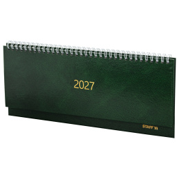 Планинг күні 2027 300x130 мм, STAFF, тарақ, бумвинил мұқабасы, 64 Парақ, жасыл, 117857