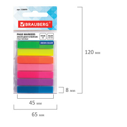 Жабысқақ неон бетбелгілері BRAUBERG, 45х8 мм, 160 дана (8 түсті x 20 парақ), пластикалық негізде, 126699