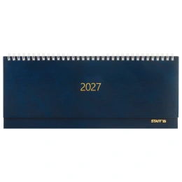 Планинг күні 2027 300x130 мм, STAFF, тарақ, бумвинил мұқабасы, 64 парақ, көк, 117858