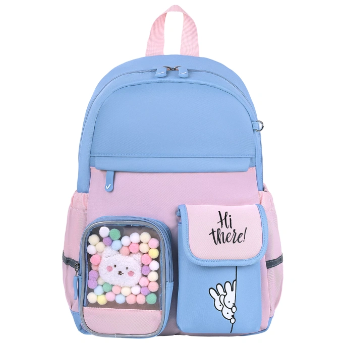 Рюкзак BRAUBERG PASTEL с термонашивками в комплекте, "Friendly bunnies", голубой, 40х29х14 см, 271423