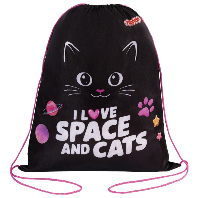 Мешок для обуви ПИФАГОР, 1 отделение, 42х34 см, "Dark kitten", 273419