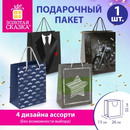 Пакет подарочный (1 штука) 26х13х32 см (L), "Man Style", ассорти, фольга, выборочный лак, ЗОЛОТАЯ СКАЗКА, 700813