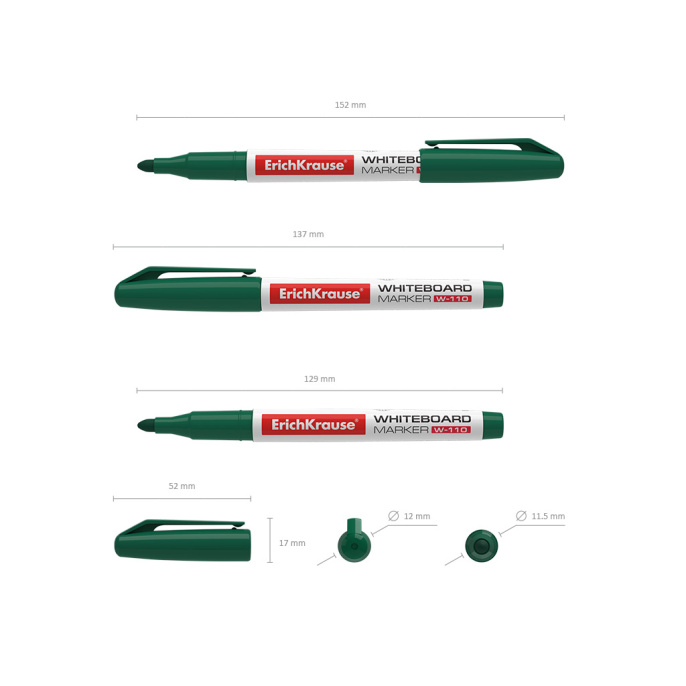 Маркер для досок ErichKrause W-110, цвет чернил зеленый (в коробке по 12 шт.)