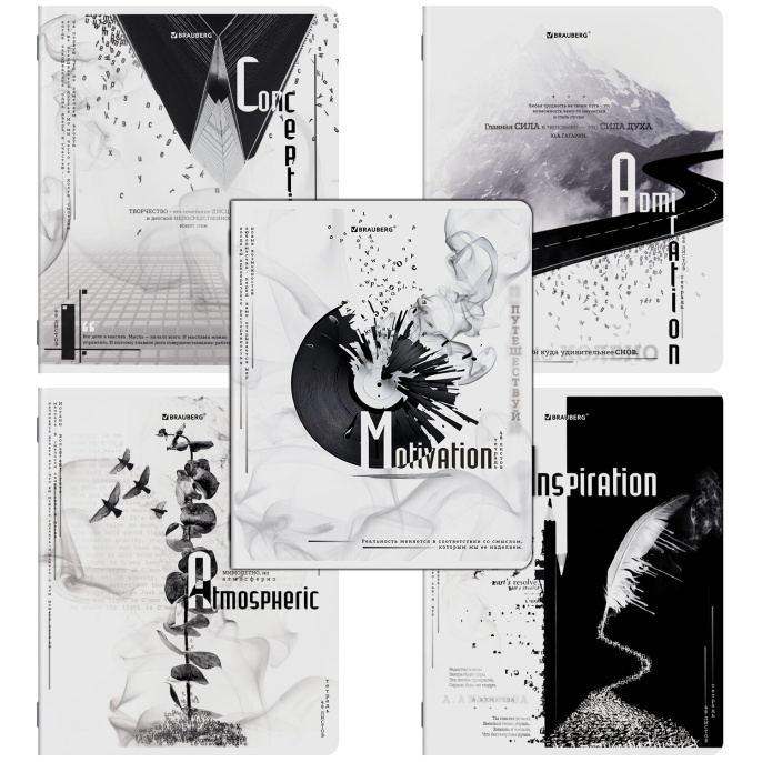 Тетради ДЭК А5 48 л. КОМПЛЕКТ 5 шт. BRAUBERG скоба, клетка, матовая ламинация, BLACK&WHITE, 404963