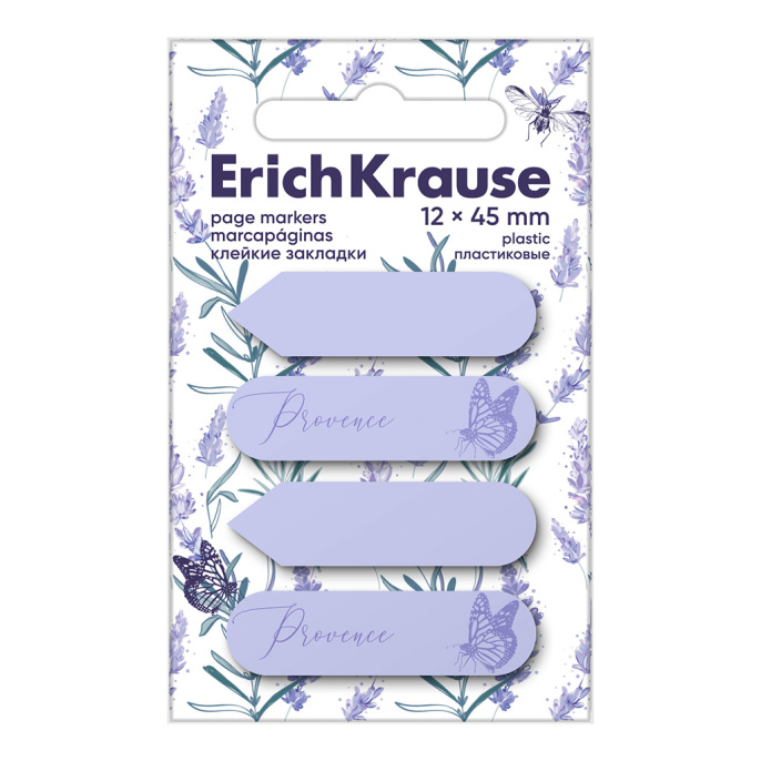 Клейкие закладки пластиковые ErichKrause Лаванда, 12X45 мм, 80 листов, ассорти