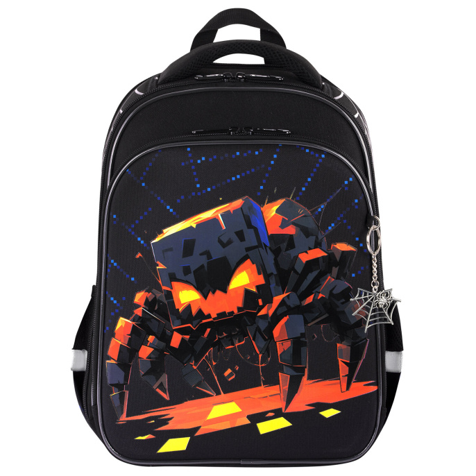 Ранец BRAUBERG QUADRO, 3 отделения, с брелком, Fire spider, 37х28х18 см, 273106