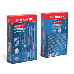 Ручка-роллер ErichKrause Metrix® с резиновым хватом Классика 0.5, цвет чернил синий (в коробке по 12 шт.)