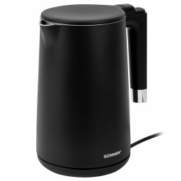 SONNEN KT-8719b, 1,5 л, 2200 Вт, қара, 454692 қос қабырғалы электр шәйнегі