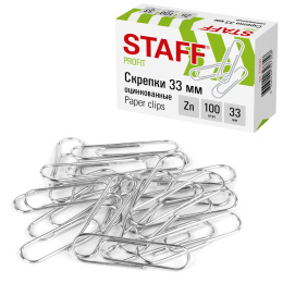 STAFF қағаз қыстырғыштары, 33 мм, мырышталған, 100 дана, картон қорапта, 270445