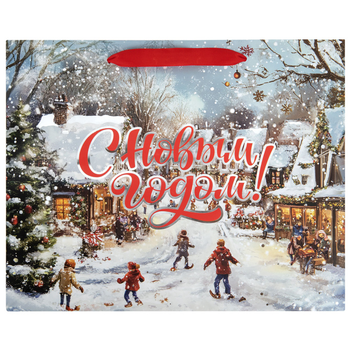 Пакет подарочный НАБОР 4 шт., новогодний, 26х13х32 см, "Winter Wonderland", фольга, ЗОЛОТАЯ СКАЗКА, 592442
