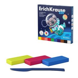 Пластилин классический ErichKrause для детей Звери в космосе 10 цветов со стеком, 180 г (в коробке 10 шт)