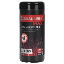 Brauberg MAX барлық типтегі және оптикалық экран майлықтары тығыз, түтік 100 дана, дымқыл, 513284