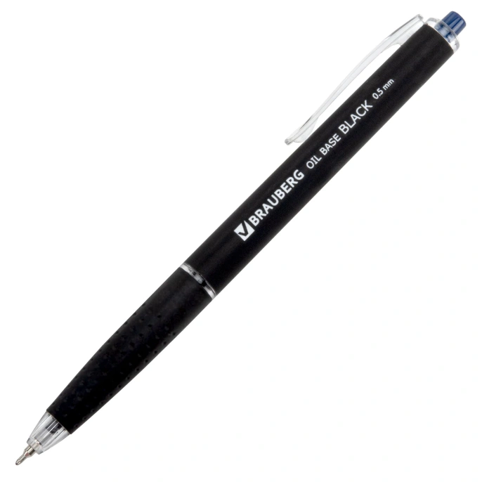 Ручка шариковая автоматическая BRAUBERG "OIL-BASE BLACK", СИНЯЯ, пишущий узел 0,5 мм, линия письма 0,35 мм, 144499