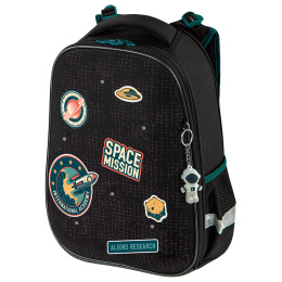 Ранец BRAUBERG PREMIUM, 2 отделения, с брелком, "Space mission", LED ЛАМПОЧКИ, 38х29х16 см, 270599