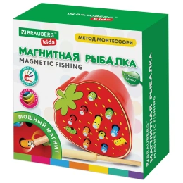 Сортер-балық аулау магнитті ағаш дамытушы "құлпынай", BRAUBERG KIDS, 665245