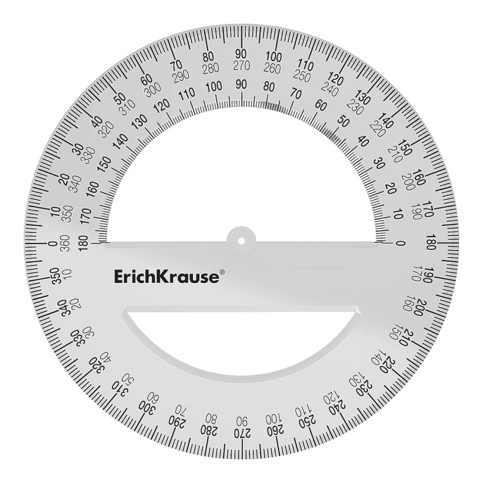 Транспортир пластиковый ErichKrause Прозрачность, 360°/12см, прозрачный (в коробке-дисплее по 20 шт)