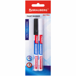 Маркер-бояу лак EXTRA (paint marker) 2 мм, 2 түсті жиынтық, ақ / қара, күшейтілген НИТРО негізі, BRAUBERG, 151993
