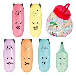 Mini brauberg Kids "CUTE Cats PASTEL" мәтін бөлгіші, пластикалық банкадағы АССОРТИ, 1-5 мм сызық, 152434.