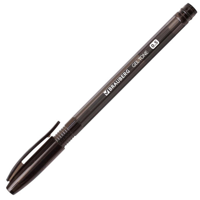 Ручка гелевая BRAUBERG "Gel Tone", ЧЕРНАЯ, корпус тонированный, игольчатый узел 0,5 мм, линия письма 0,35 мм, 141517