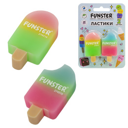 Ластик фигурный FUNSTER (ФАНСТЕР) "АЙСКРИМ", НАБОР 2 ШТУКИ, 55х29х12 мм, цвет ассорти, экологичный ПВХ, блистер, 274016