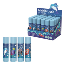 Клей-карандаш ErichKrause Лёгкое склеивание Морские друзья, 15г, ассорти (в коробке-дисплее по 24 шт.)