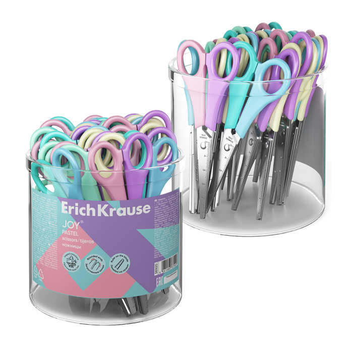 Ножницы ErichKrause JOY® Пастель, 13.5см, ассорти (в тубусе по 24 шт.)