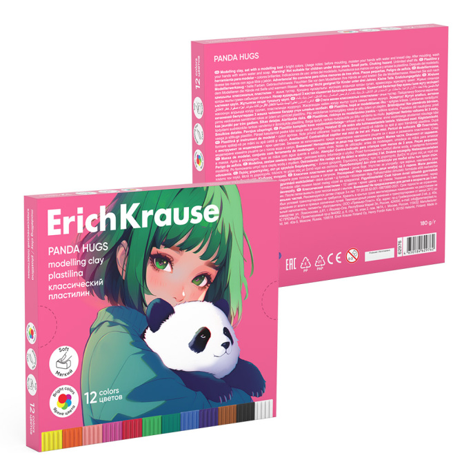 Пластилин классикалық ErichKrause панда құшағы 12 түсті, 180 г (қорапта 12 дана)